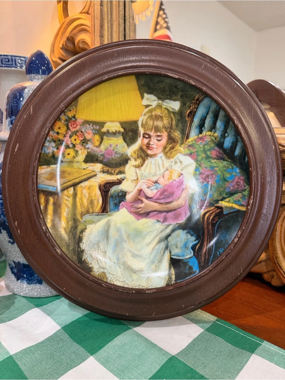 Set of 6 Framed Vintage Style Girls Wall Plaques in Brown